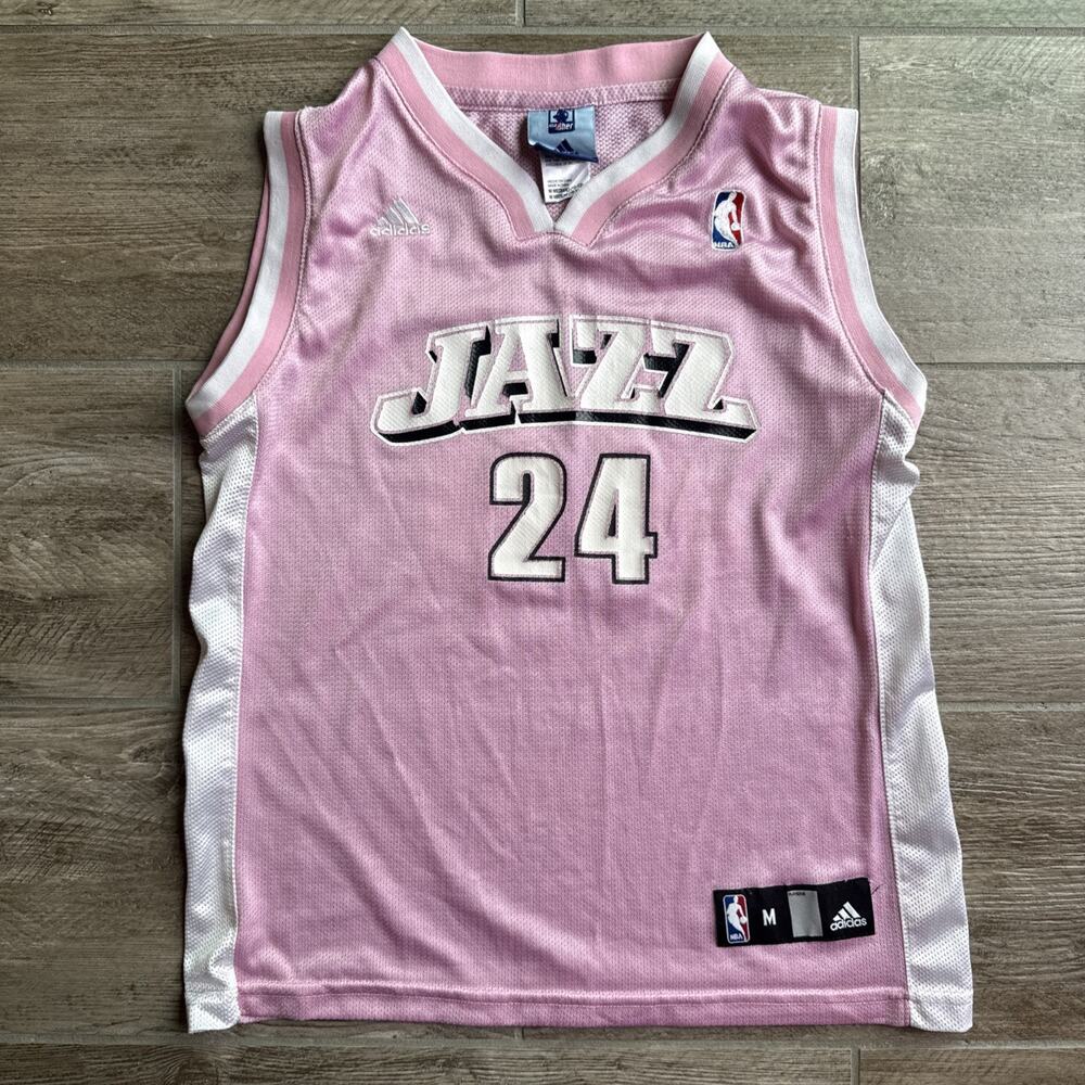 Vintage Y2K Youth Size M Adidas NBA Utah Jazz Paul Milsap 24 Pink Jersey